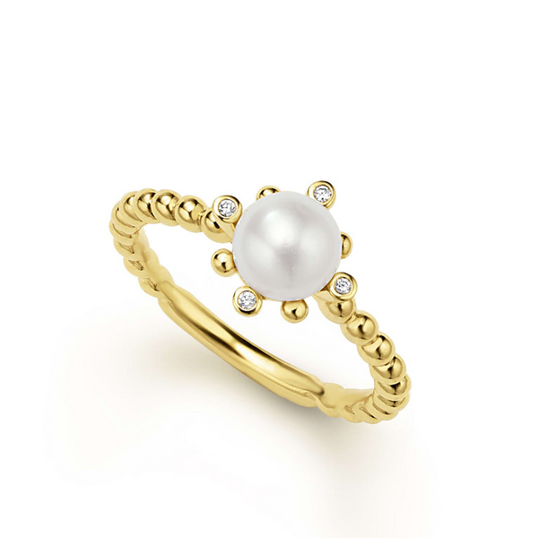 Lagos 18K Gold Fleur Pearl Diamond Ring