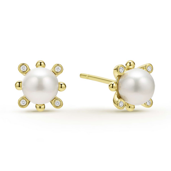 Lagos 18K Gold Fleur Pearl Diamond Stud Earrings