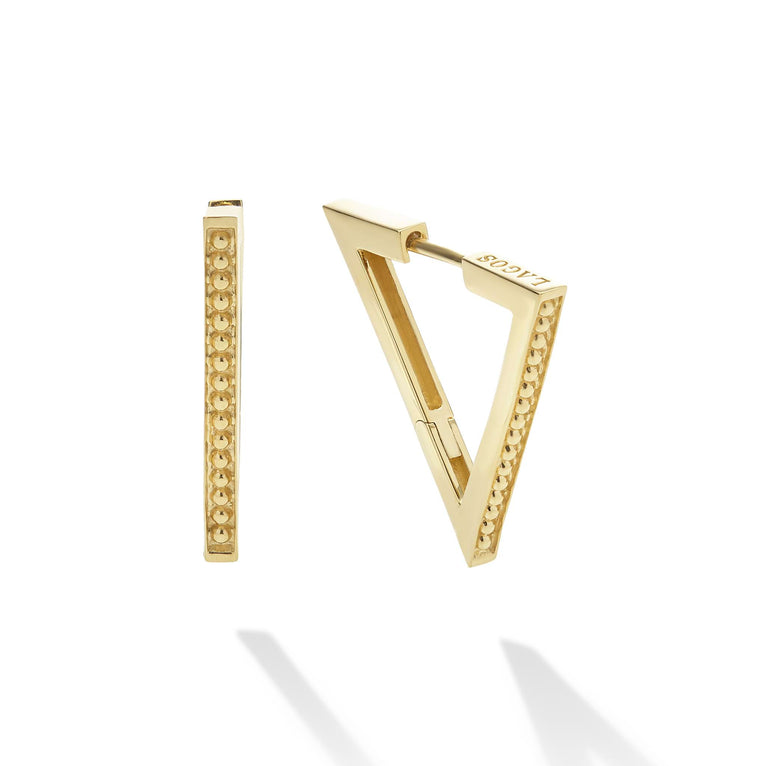 Lagos 18K Gold Triangle Caviar Hoop Earrings - Precious Metal Earrings