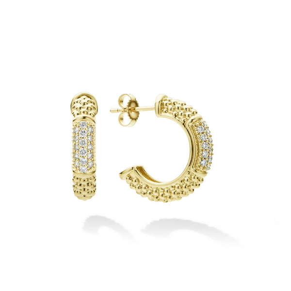 Lagos 18K Gold Caviar Diamond Hoop Earrings