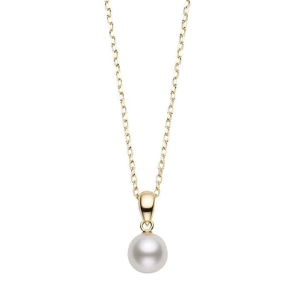 MIkimoto 18K Yellow Gold 7-7.5MM A+ Akoya Pearl Pendant Necklace