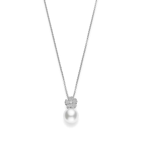 Mikimoto 18K White Gold Cherry Blossom South Sea Cultured Pearl and Diamond Pendant