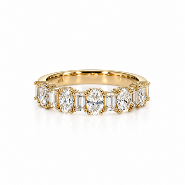 14k 1.28ctw Emerald and Oval Cut Diamond Anniversary Band