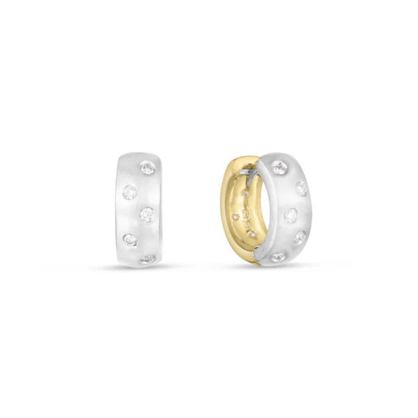 Roberto Coin Designer Gold Satin Finish Diamond Reversible Hoop Earrings
