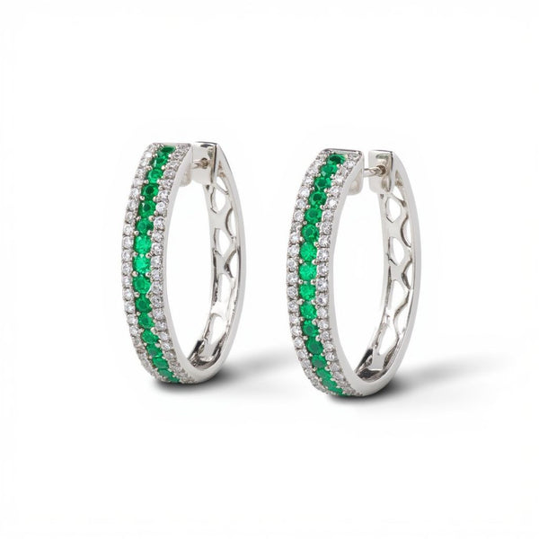 18k Emerald Diamond Hoop Earrings