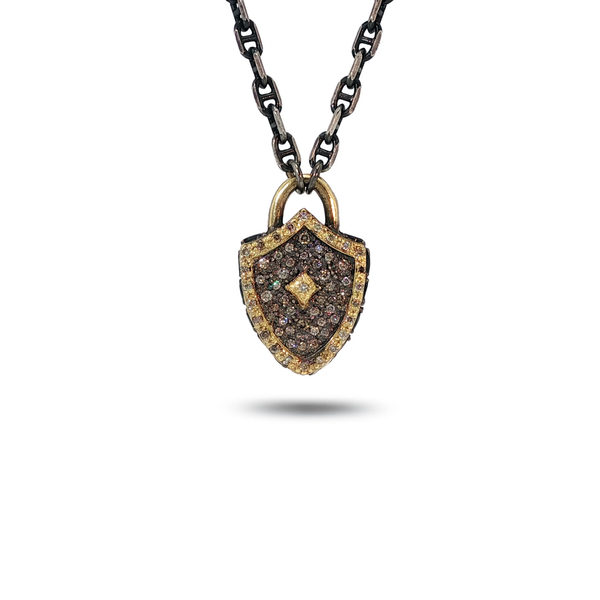 Estate Armenta 18k & SS Champagne Diamond Old World Shield Pendant