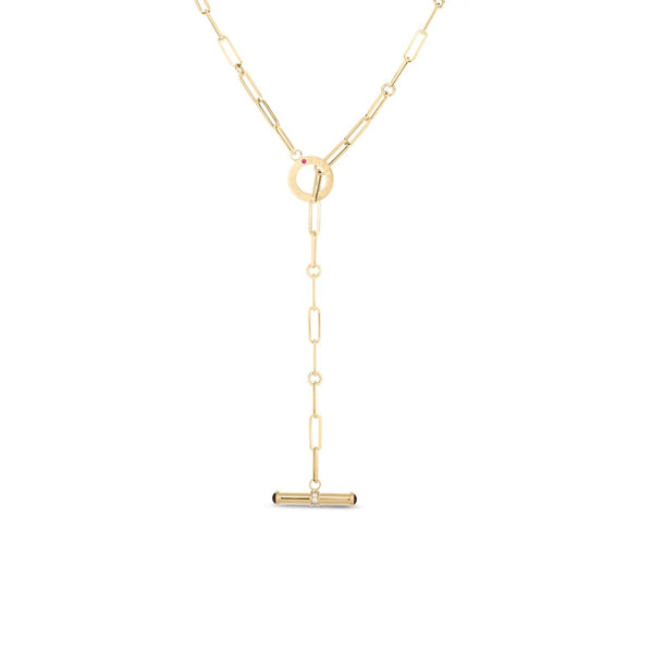 Roberto Coin Designer 18k Diamond and Pink Tourmaline Toggle Paperclip Necklace