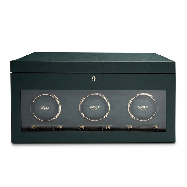 Wolf Triple Watch Winder With Storage In British Racing Green
