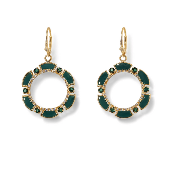 Estate Armenta Sterling Silver and 18k Teal Enamel, Tourmaline and Diamond Earrings