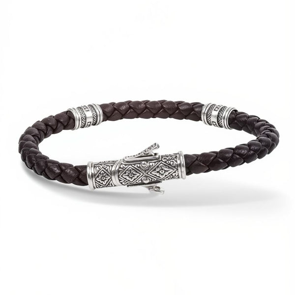 Konstantino Double Vessel Brown Leather Bracelet