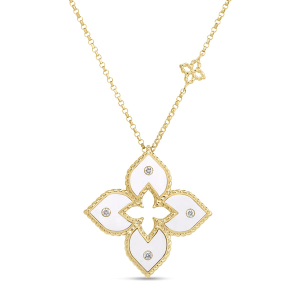Roberto Coin Venetian Princess Diamond And Enamel Flower Necklace