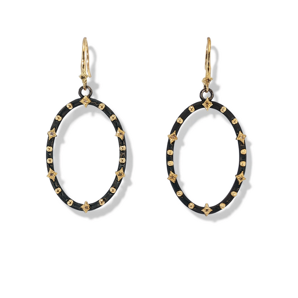 Estate Armenta Sterling Silver and 18k World Oval Champagne Diamond Drop Earrings