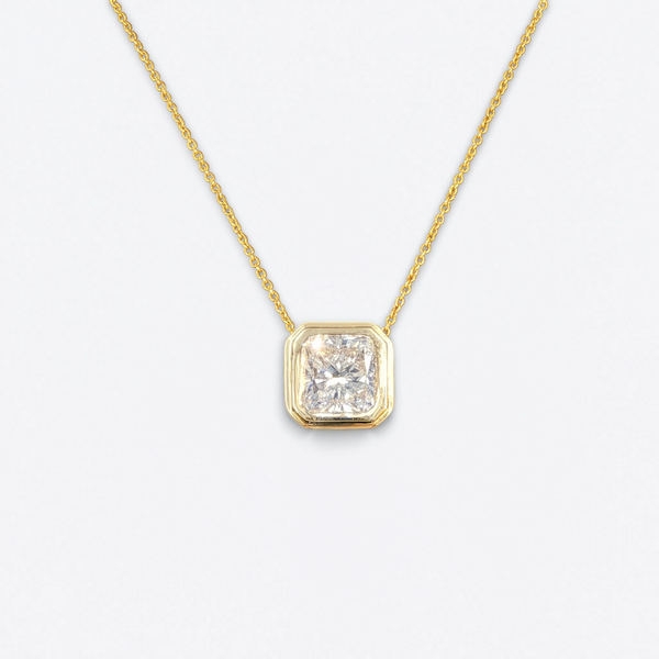14k Bezel Set Princess Cut Diamond Pendant