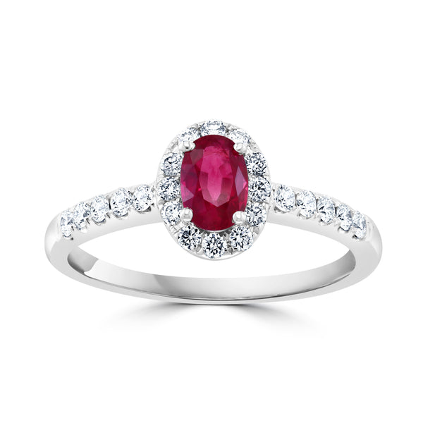David Kord 14k Oval Ruby and Diamond Halo Ring