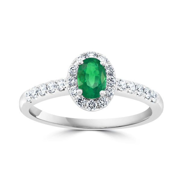 David Kord 14k Oval Emerald and Diamond Halo Ring