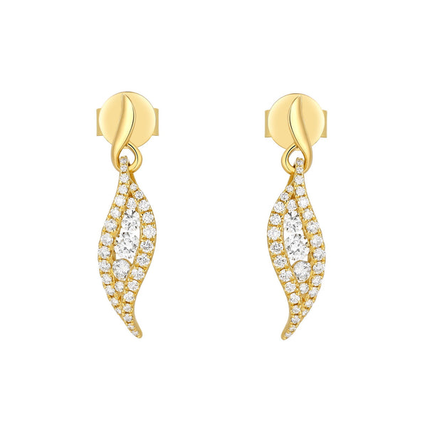 14K Yellow Gold Flow Channel Diamond Drop Earrings
