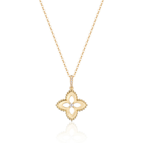 14k Yellow Gold Diamond Clover Necklace