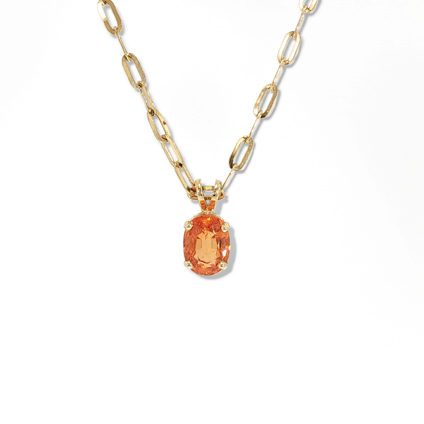 House of Kimball's 14k Orange Sapphire Pendant with Paperclip Chain