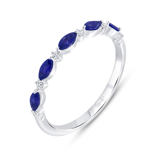 Uneek Stackable Collection 14k White Gold 1-Row Marquise Blue Sapphire and Diamond Band