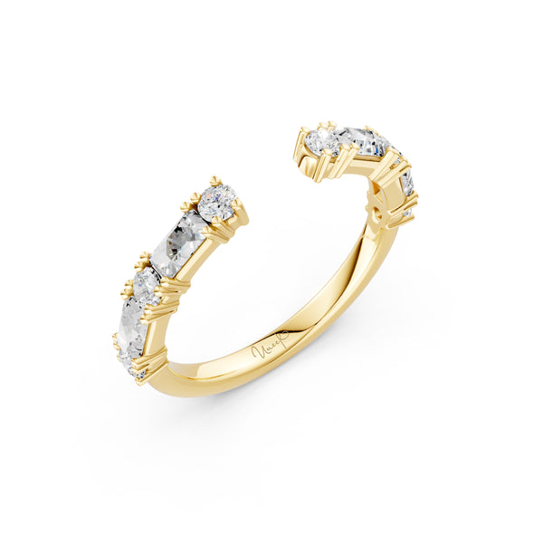 Uneek 18k Yellow Gold .50ctw Emerald and Round Diamond Open Band