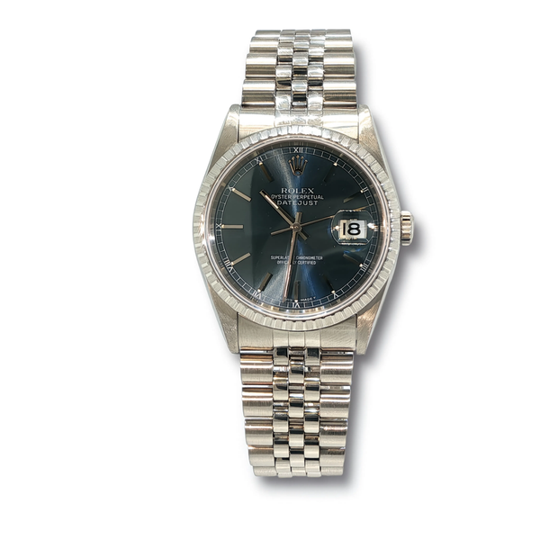 Pre-Owned Rolex 36mm Datejust Stainless Steel Blue Dial Watch Ref 16220