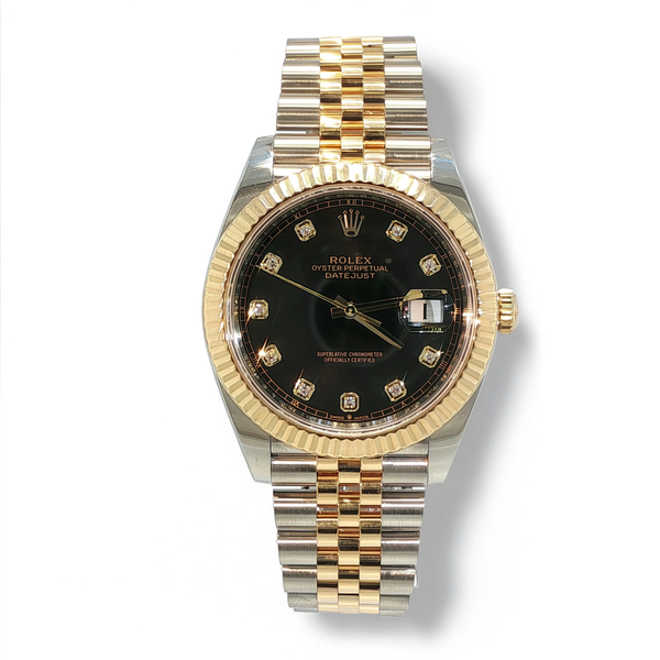 Pre-Owned Two-Tone Rolex Datejust 41mm Black Dial Ref 126333