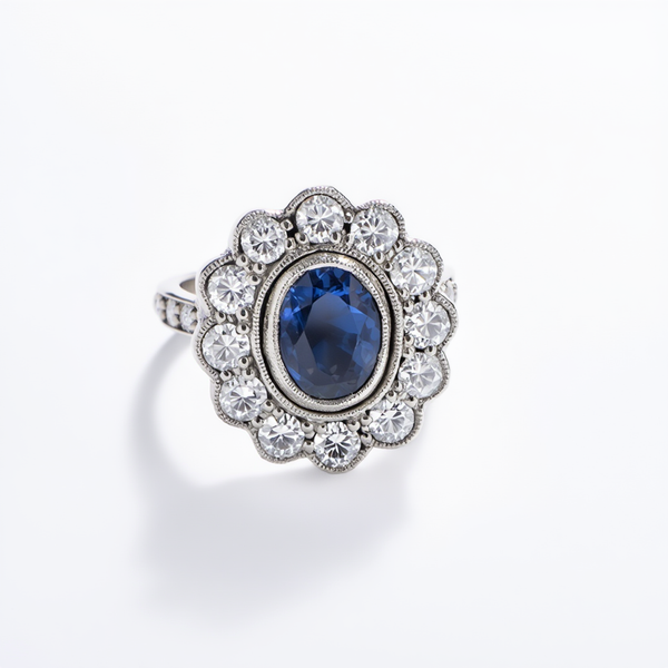 House of Kimball's Platinum 3.6ctw Sapphire Vintage Design Floral Ring