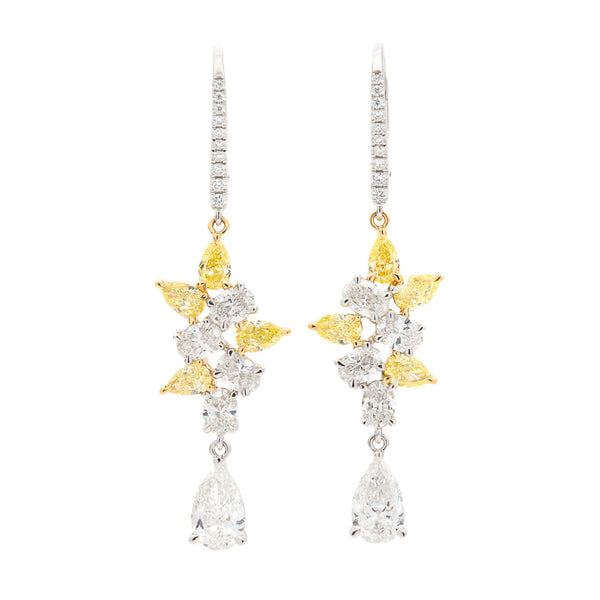 18k White and Yellog Gold 4.59ctw Yellow and White Diamond Drop Earrings