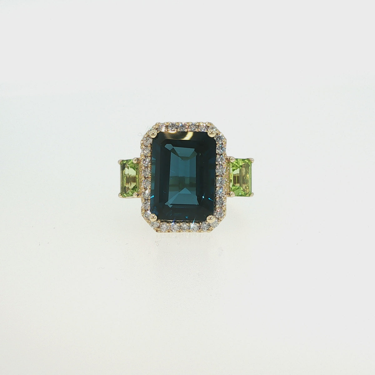 House of Kimball's | 14k London Blue Topaz, Peridot and Diamond Designer Ring