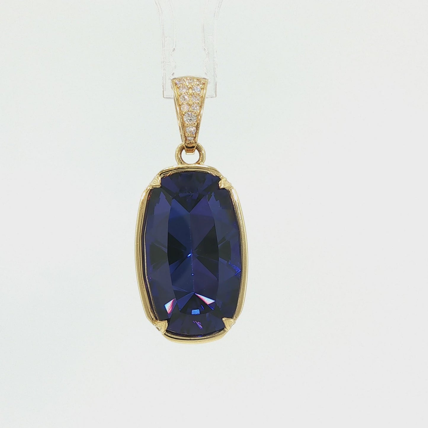 House Of Kimball's | 18K 18.20Ctw 22X13mm Cushion Cut Tanzanite And Diamond Slide Pendant