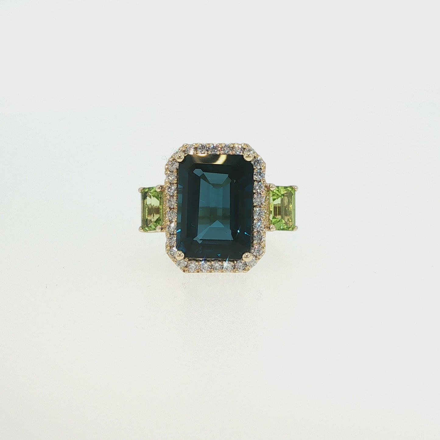 House of Kimball's | 14k London Blue Topaz, Peridot and Diamond Designer Ring