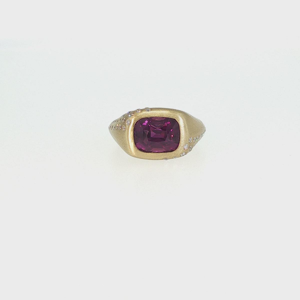 House of Kimball's 14k Brushed Finish 3.26ctw Pink Radiant Cut Sapphire and Diamond Ring